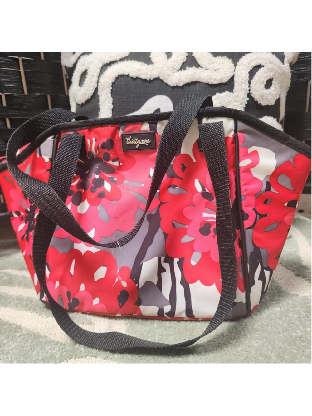 That's So Raven pink, gray, and black floral tote bag #floral #tote